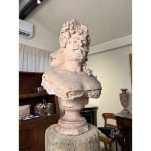 Important Terracotta Bust Of Bacchus - 19th Century