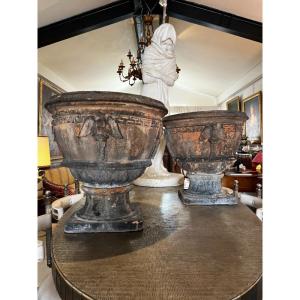 Paire de vasques en terre cuite signées Antoinetti Sienne, Italie XIXe siècle