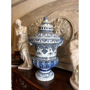 Large White And Blue Glazed Ceramic Water Tank