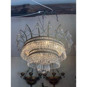 Crystal And Bronze Chandelier From The 1940s