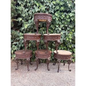 Set Of Six Wrought-iron Stools