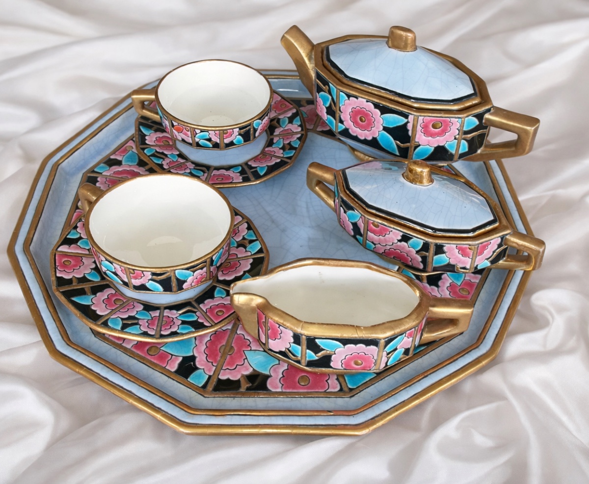 Longwy Enamel Service Art Deco