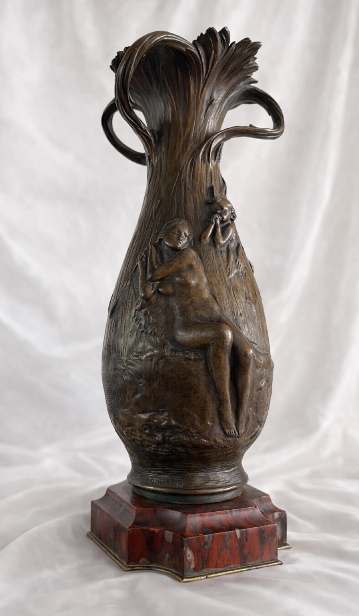 Large Art Nouveau Bronze Vase Sign P.roussel-photo-1