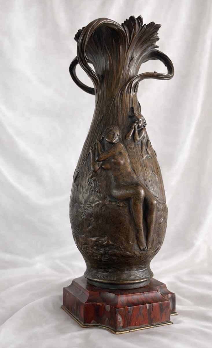 Large Art Nouveau Bronze Vase Sign P.roussel-photo-3