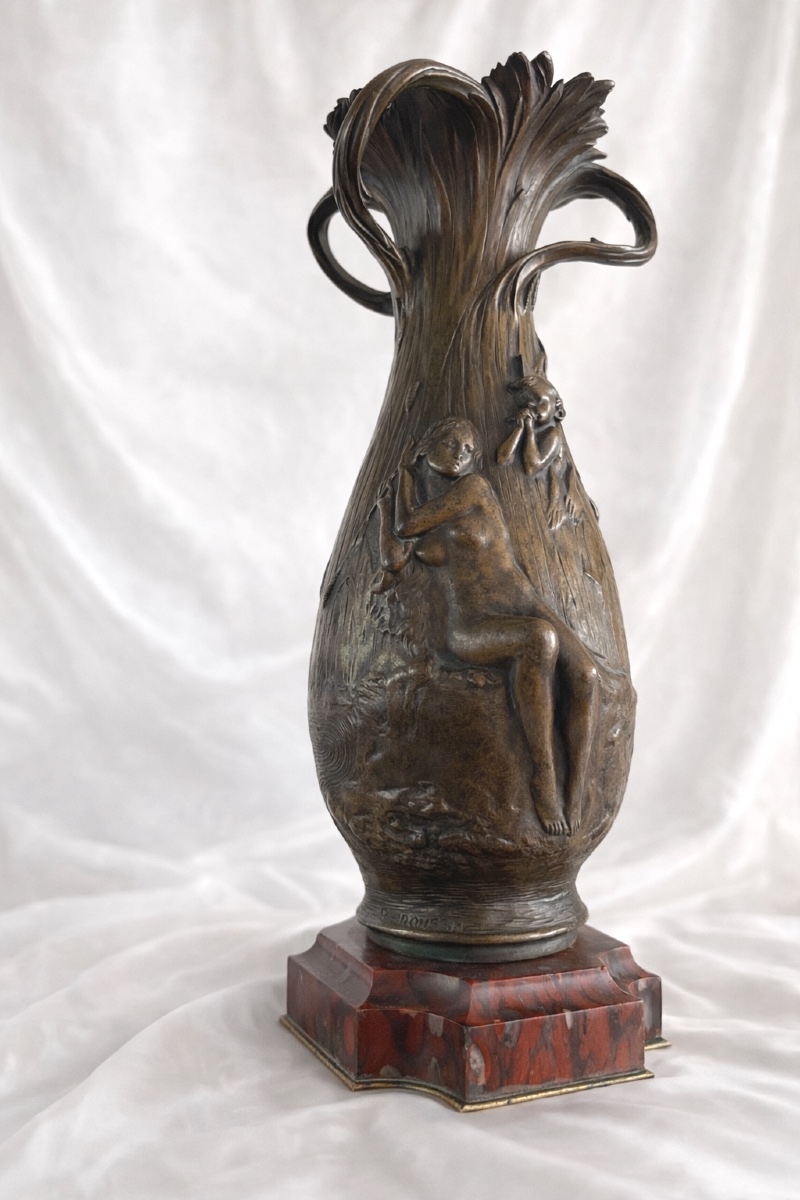 Large Art Nouveau Bronze Vase Sign P.roussel