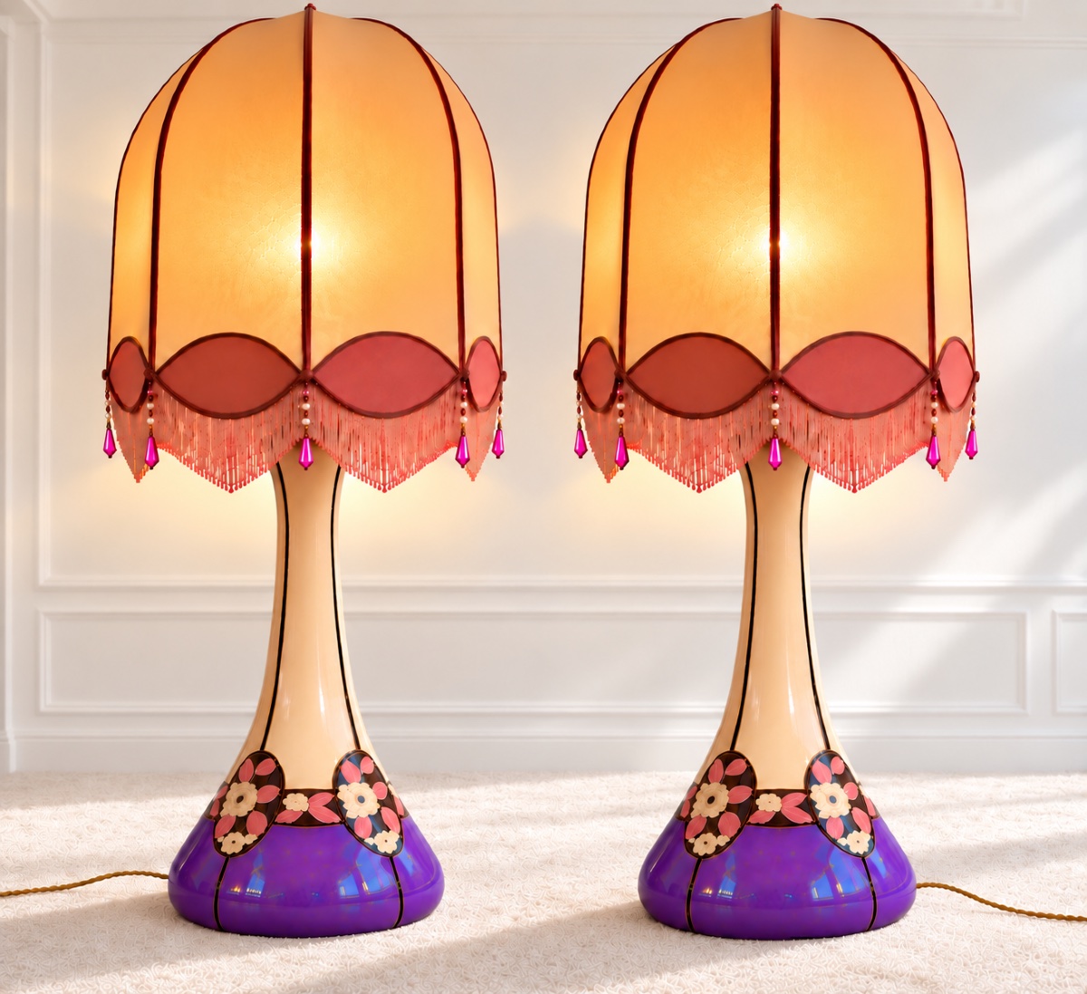 Paire de Lampes Émaux de Longwy
