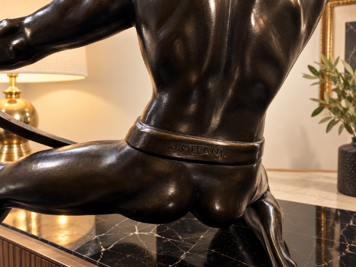 Grand bronze Art Déco – Archer bandant son arc – Signé S. Melani – Vers 1930-photo-2