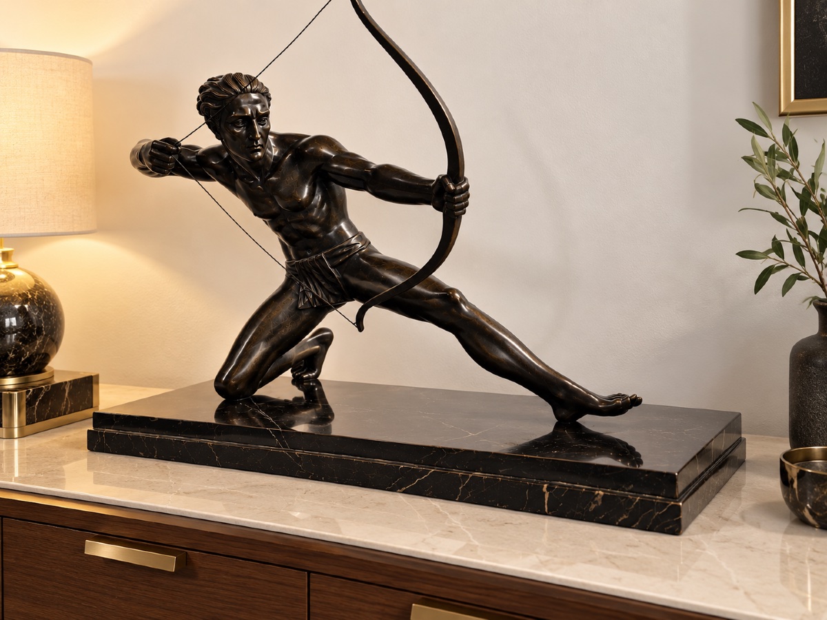 Grand bronze Art Déco – Archer bandant son arc – Signé S. Melani – Vers 1930