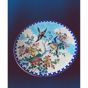 Large Longwy Enamel Platter, Mignon Creation