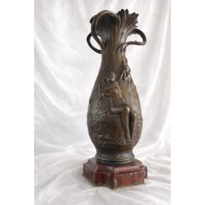 Large Art Nouveau Bronze Vase Sign P.roussel