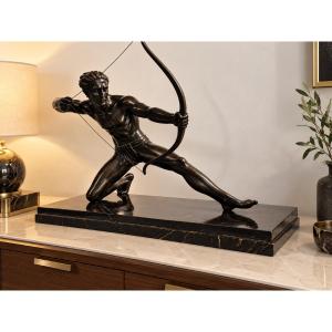 Grand bronze Art Déco – Archer bandant son arc – Signé S. Melani – Vers 1930