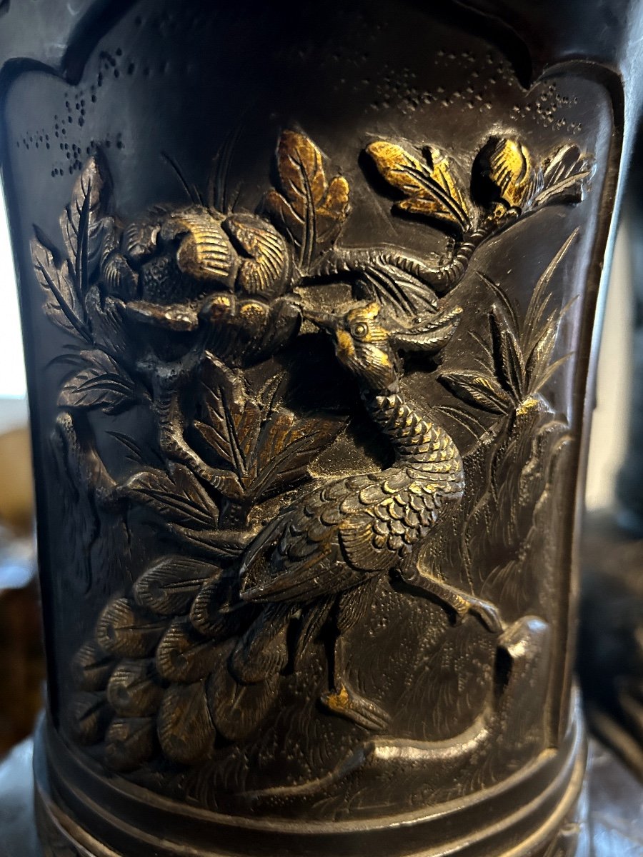 Pair Of Patinated Bronze Vases Japan-photo-3