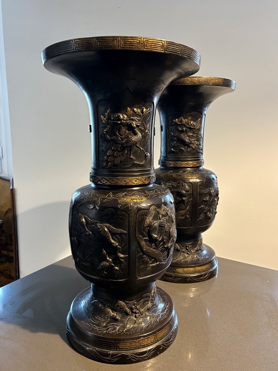 Pair Of Patinated Bronze Vases Japan-photo-5
