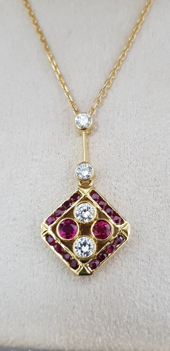 Pretty Ruby And Diamond Yellow Gold Pendant-photo-2