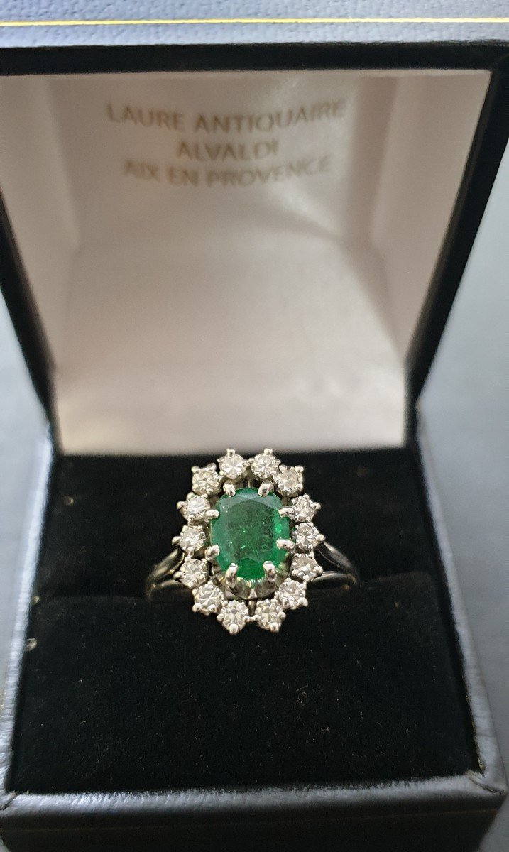 60s Entourage Ring Emerald Diamonds-photo-3