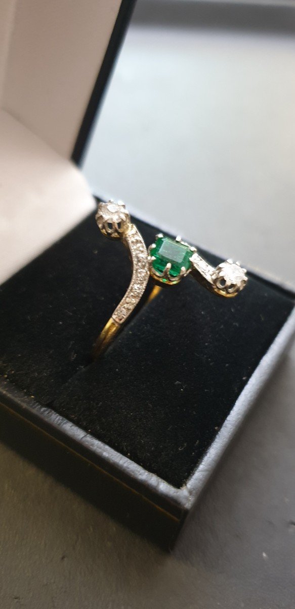 1920 Emerald Diamond Ring-photo-2