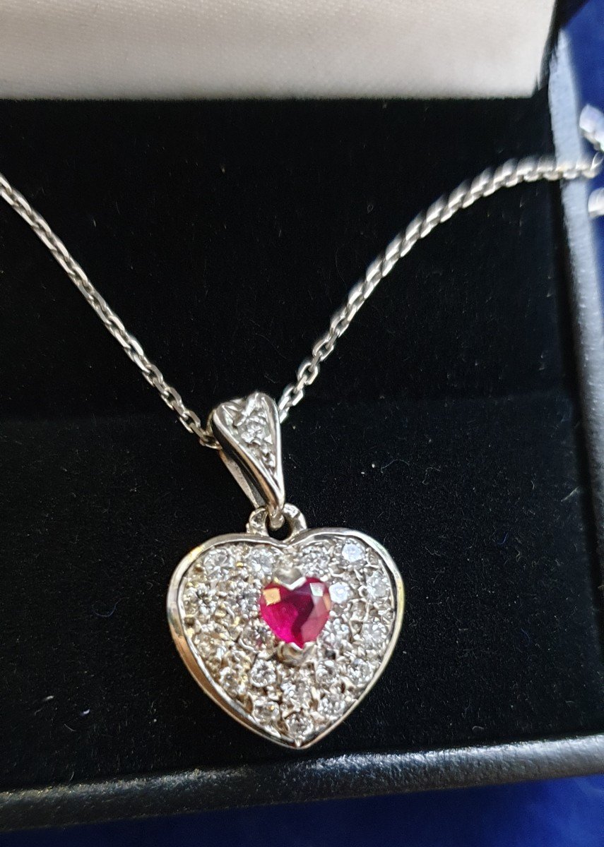 80s Ruby Diamond Heart Pendant