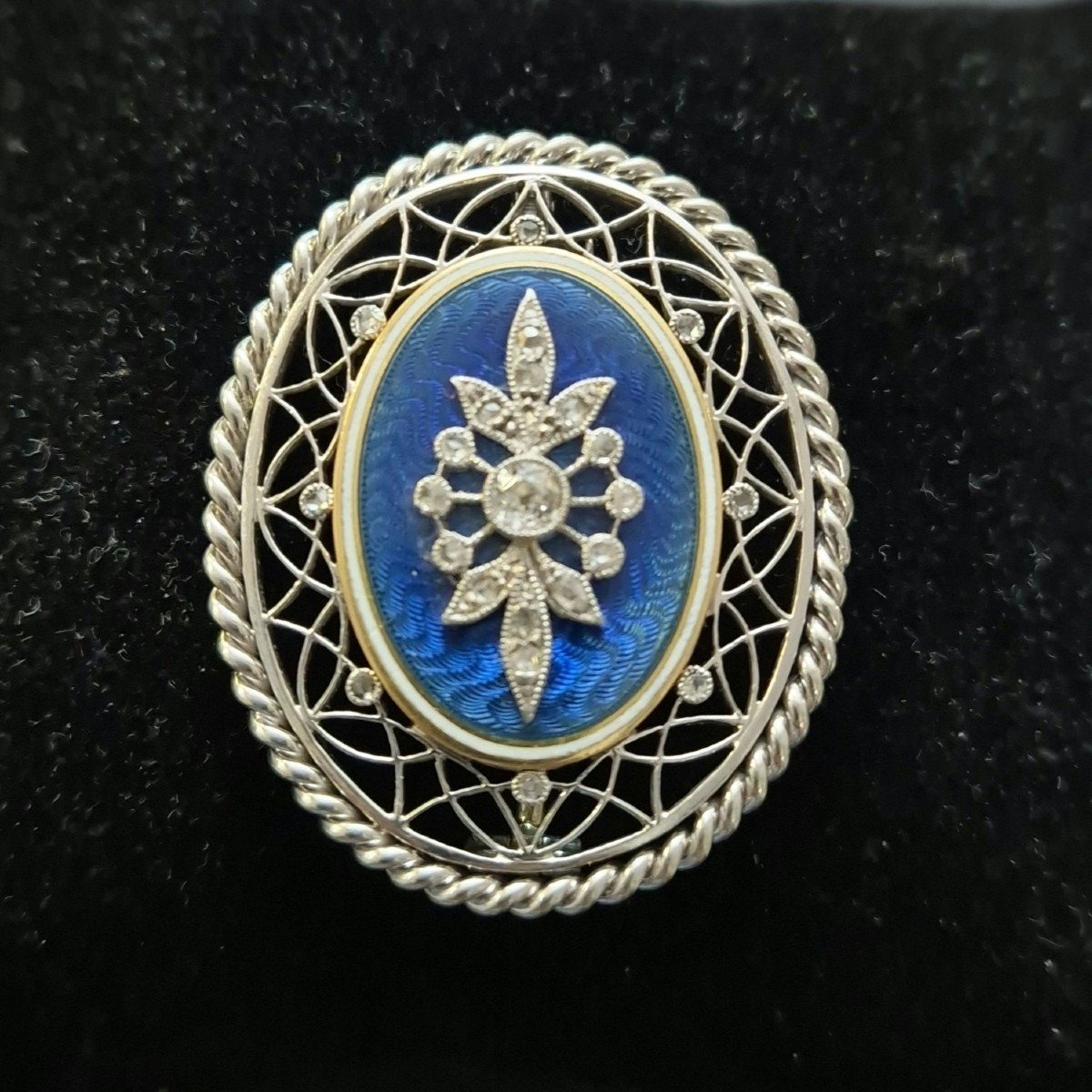 Art Nouveau Brooch Platinum Enamel Diamonds-photo-3