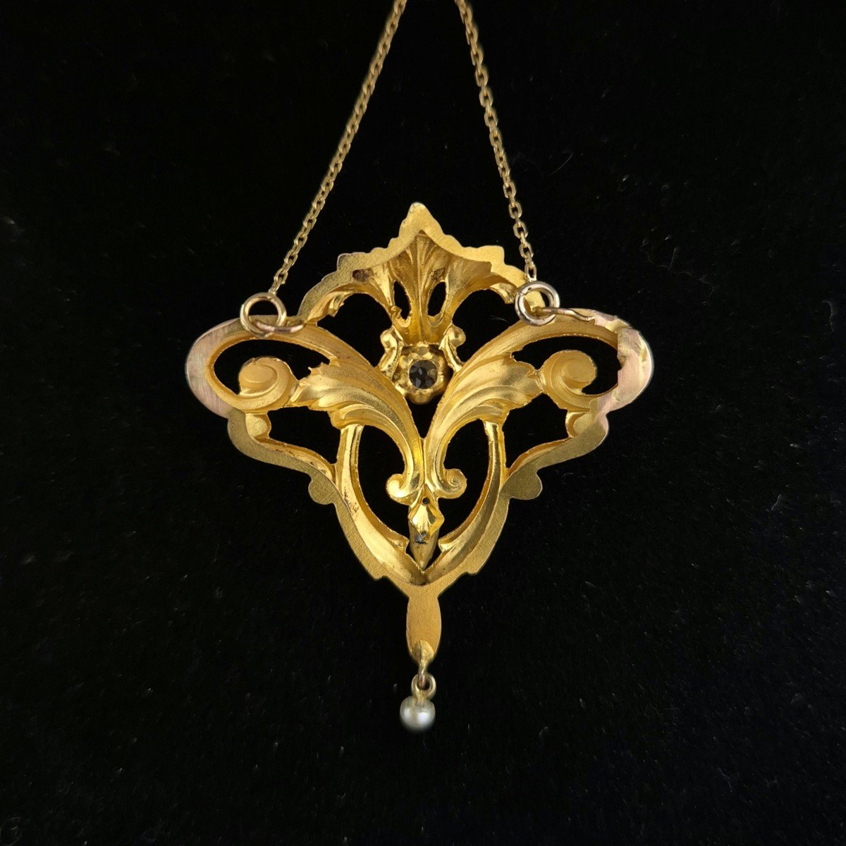 Yellow Gold Diamond Pearl Art Nouveau Pendant Late 19th Century-photo-4