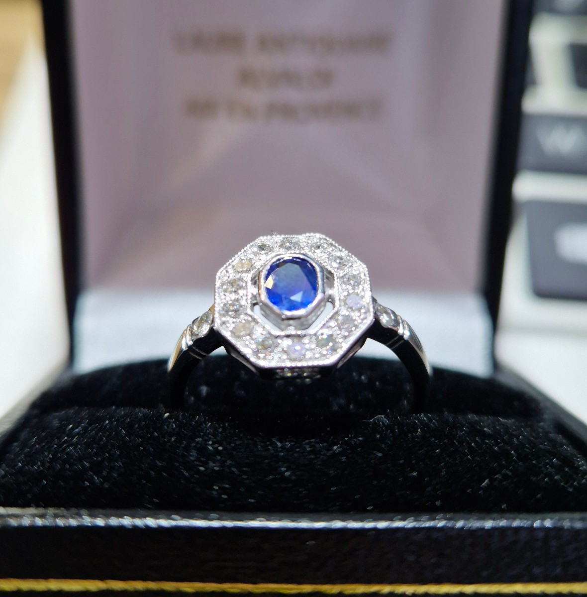 Bague Style Art Déco Or Blanc saphir diamants-photo-2