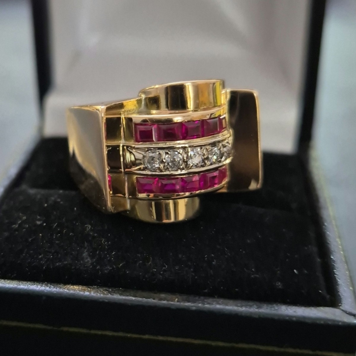 1940s Tank Ring In Rose Gold With Ruby Diamonds-photo-3