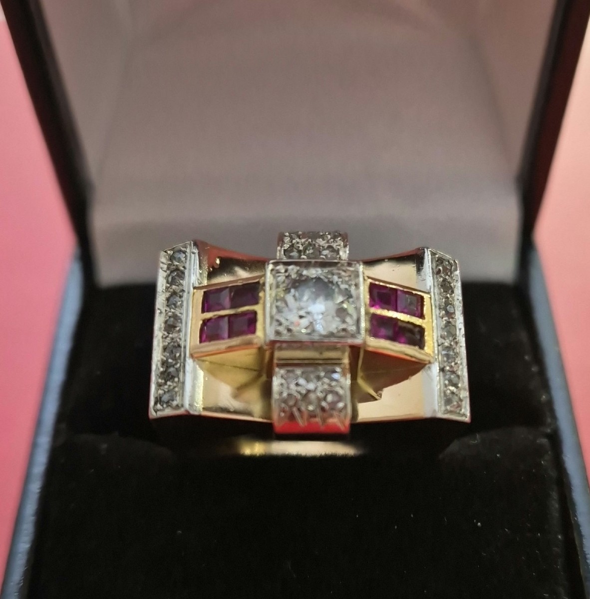 1940s Tank Ring In Rose Gold With Ruby Diamonds-photo-2