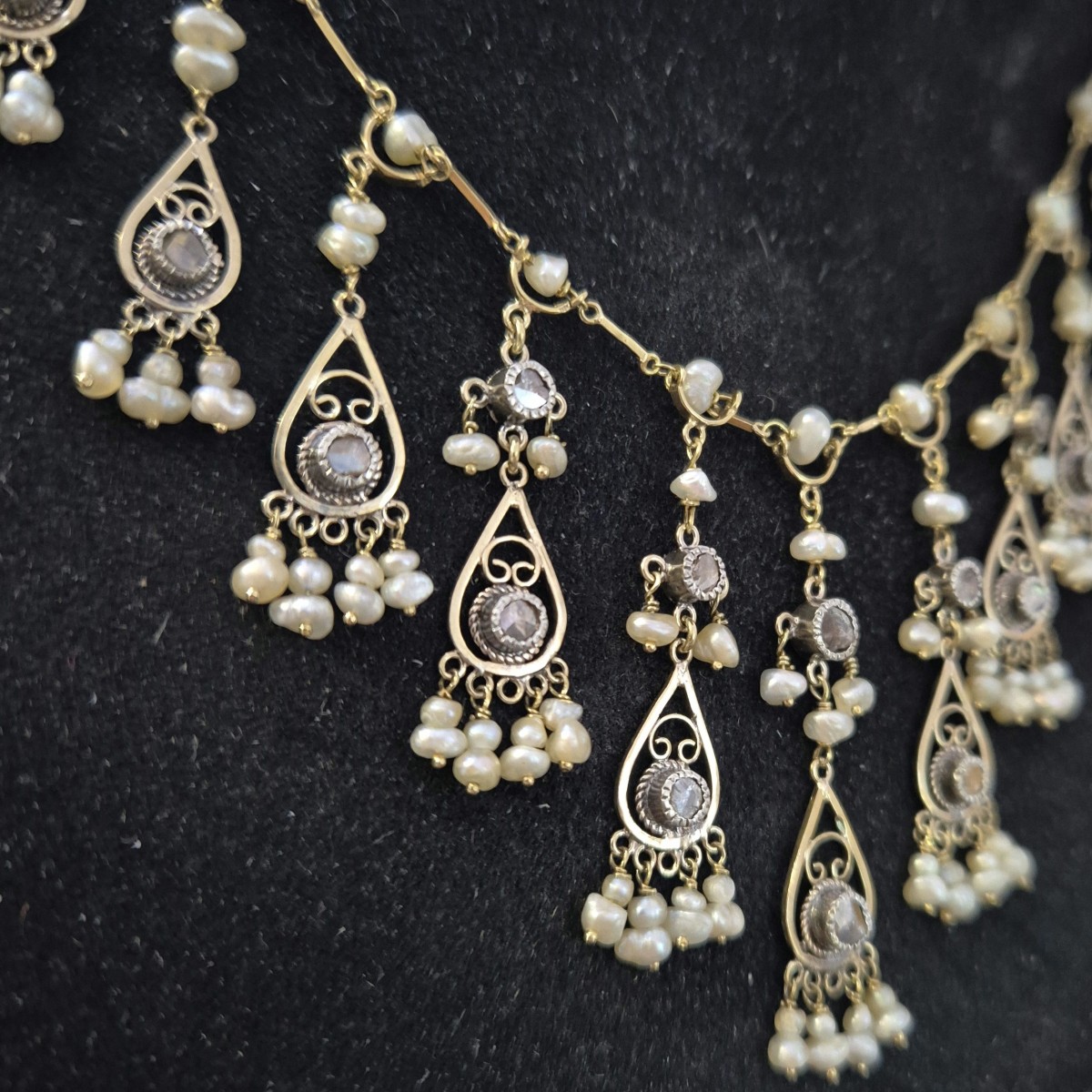 Art Deco Necklace With Rose-cut Diamonds And Pearls-photo-3