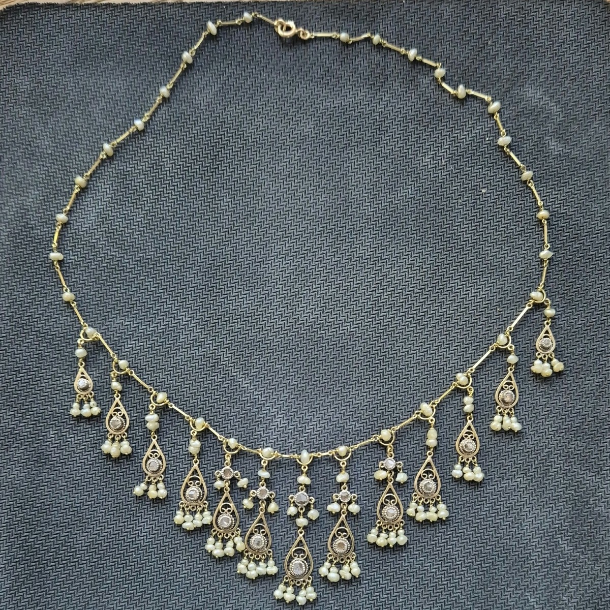 Art Deco Necklace With Rose-cut Diamonds And Pearls-photo-4