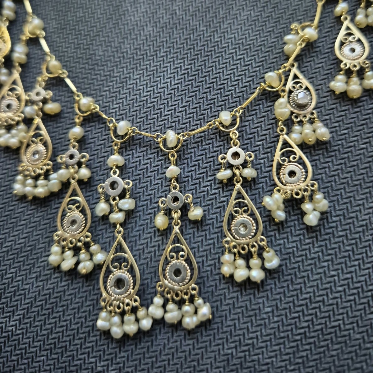 Art Deco Necklace With Rose-cut Diamonds And Pearls-photo-1