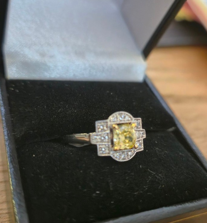 Bague style art déco diamants diamant jaune-photo-3