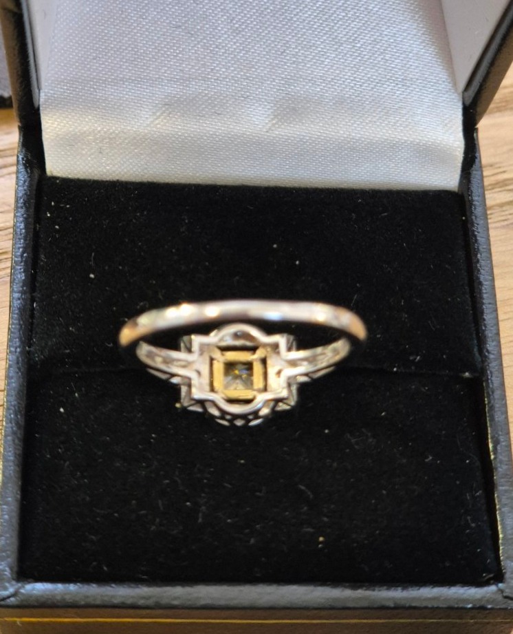 Bague style art déco diamants diamant jaune-photo-2
