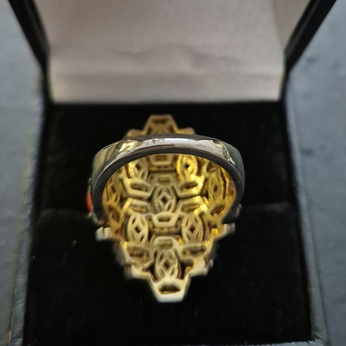 Gold And Silver Coral Ring With Diamonds-photo-1