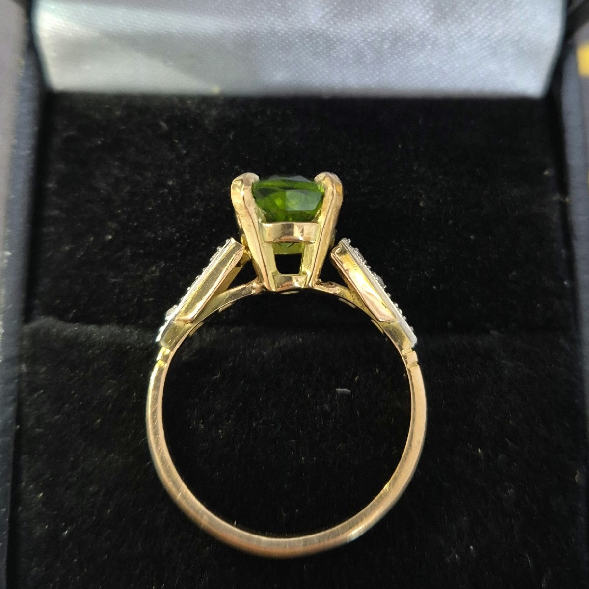Yellow Gold Platinum Peridot Diamond Ring-photo-4