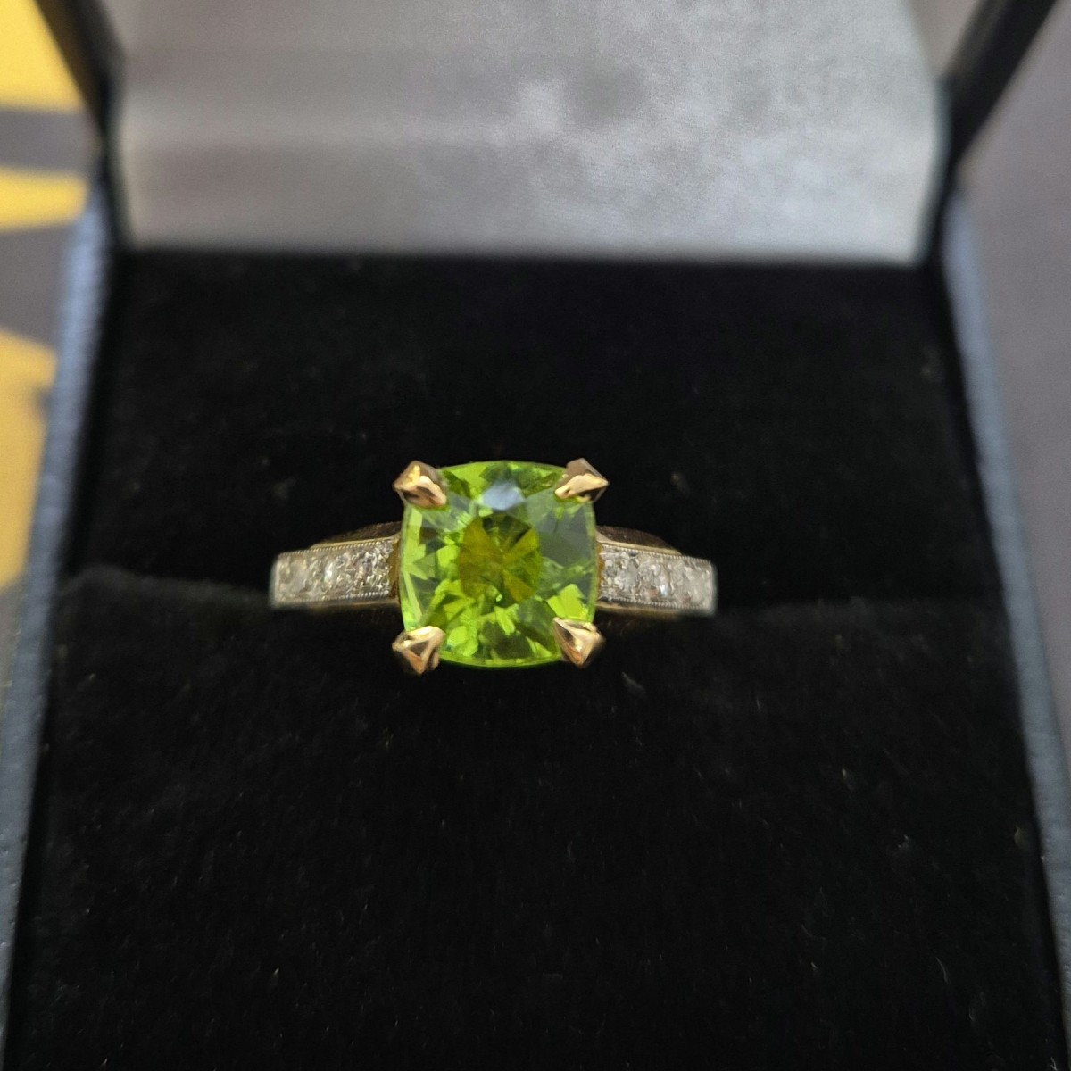 Yellow Gold Platinum Peridot Diamond Ring