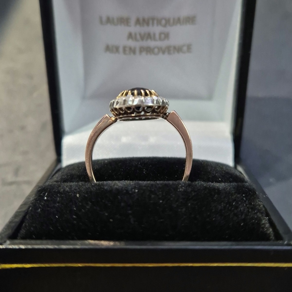 Bague début 20 ème Napoléon 3 saphir diamants roses-photo-2