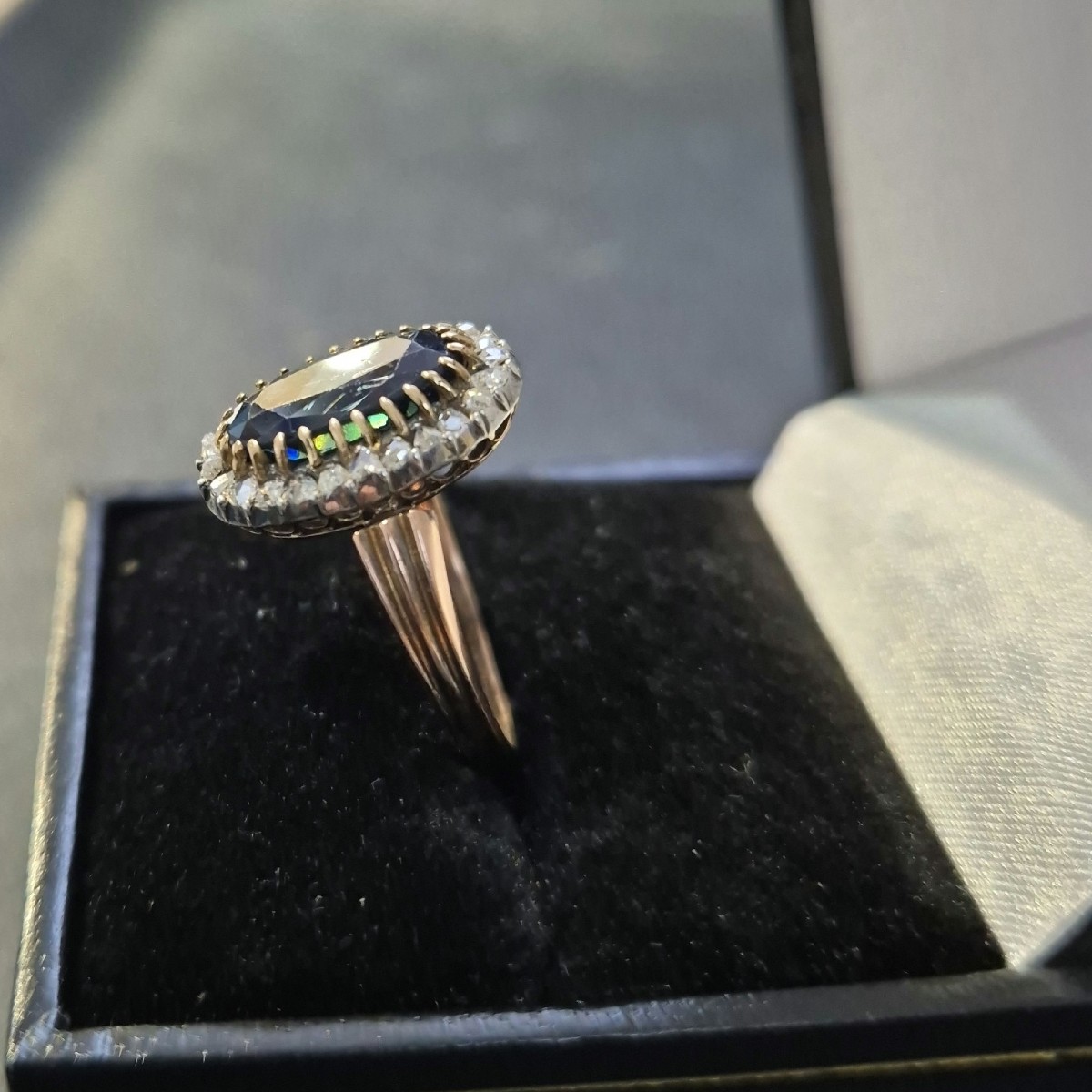 Bague début 20 ème Napoléon 3 saphir diamants roses-photo-3