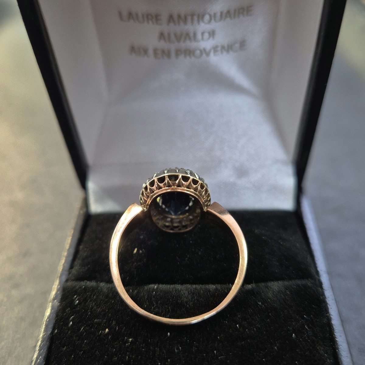 Bague début 20 ème Napoléon 3 saphir diamants roses-photo-2