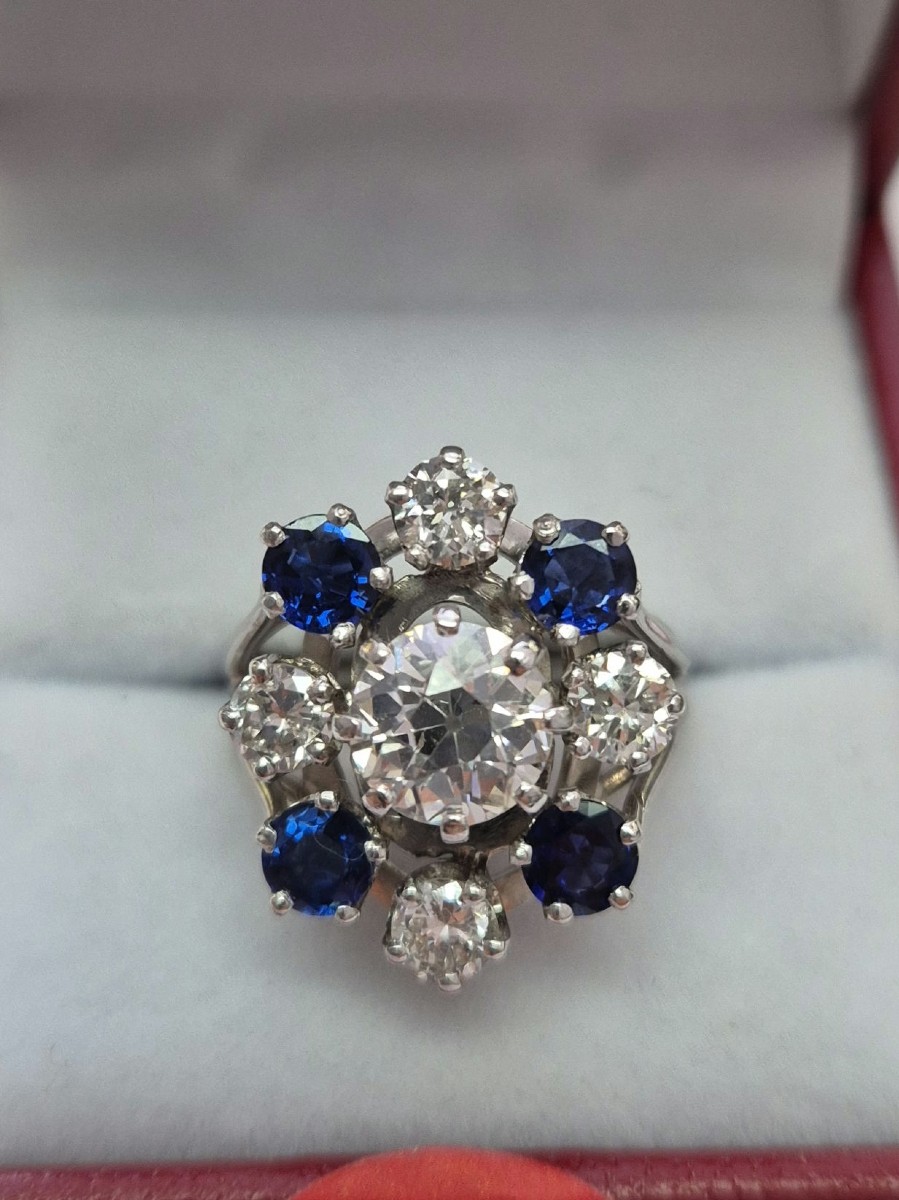 Diamond And Sapphire Halo Ring