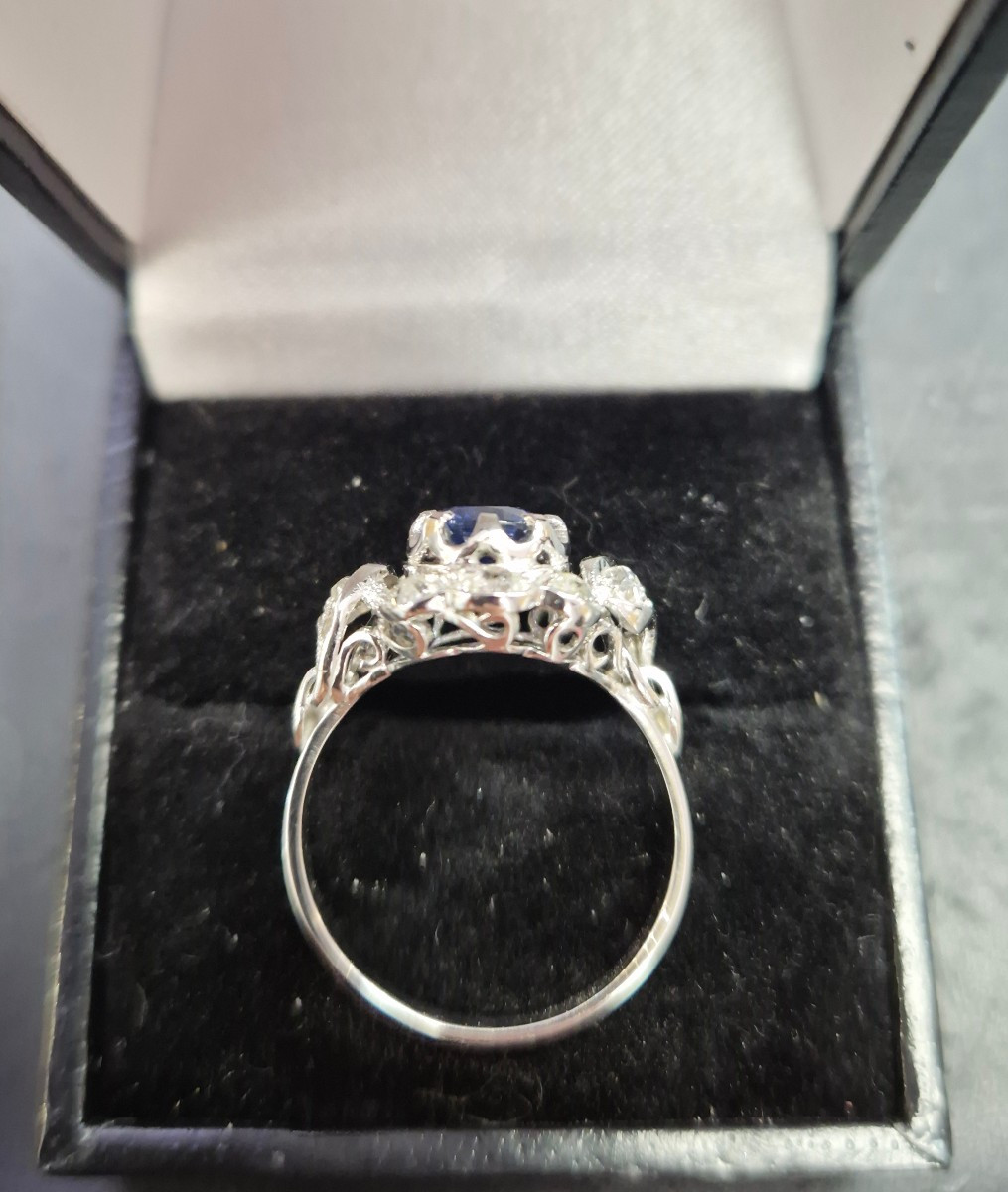 Art Deco Ring In White Gold  Saphire And Diamonds-photo-4