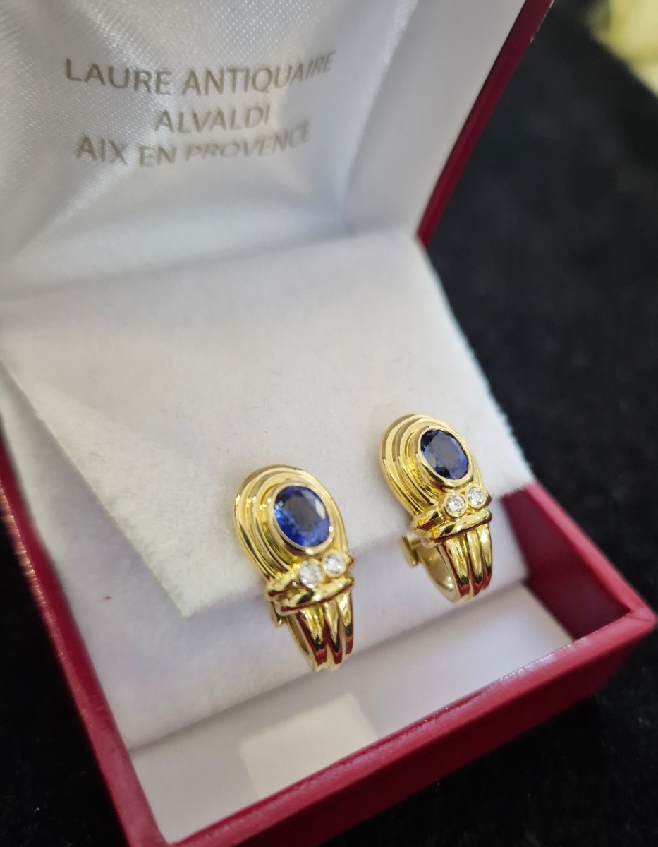 Boucles d'oreilles vintage or jaune saphirdiamants-photo-2