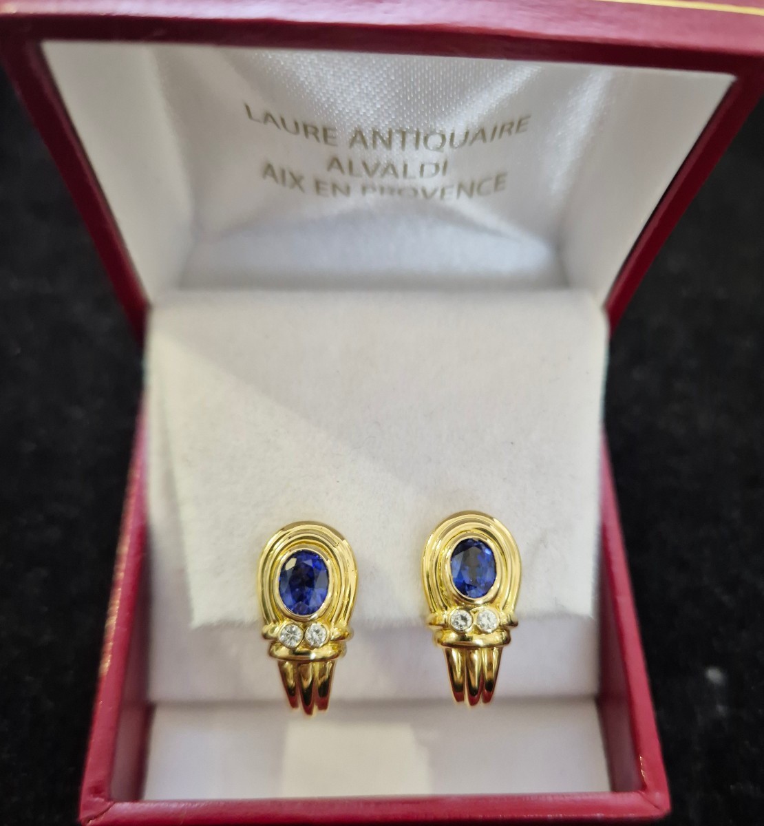 Boucles d'oreilles vintage or jaune saphirdiamants