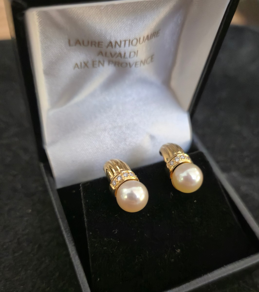 Boucles d'oreilles vintage e or jaune et perles-photo-2