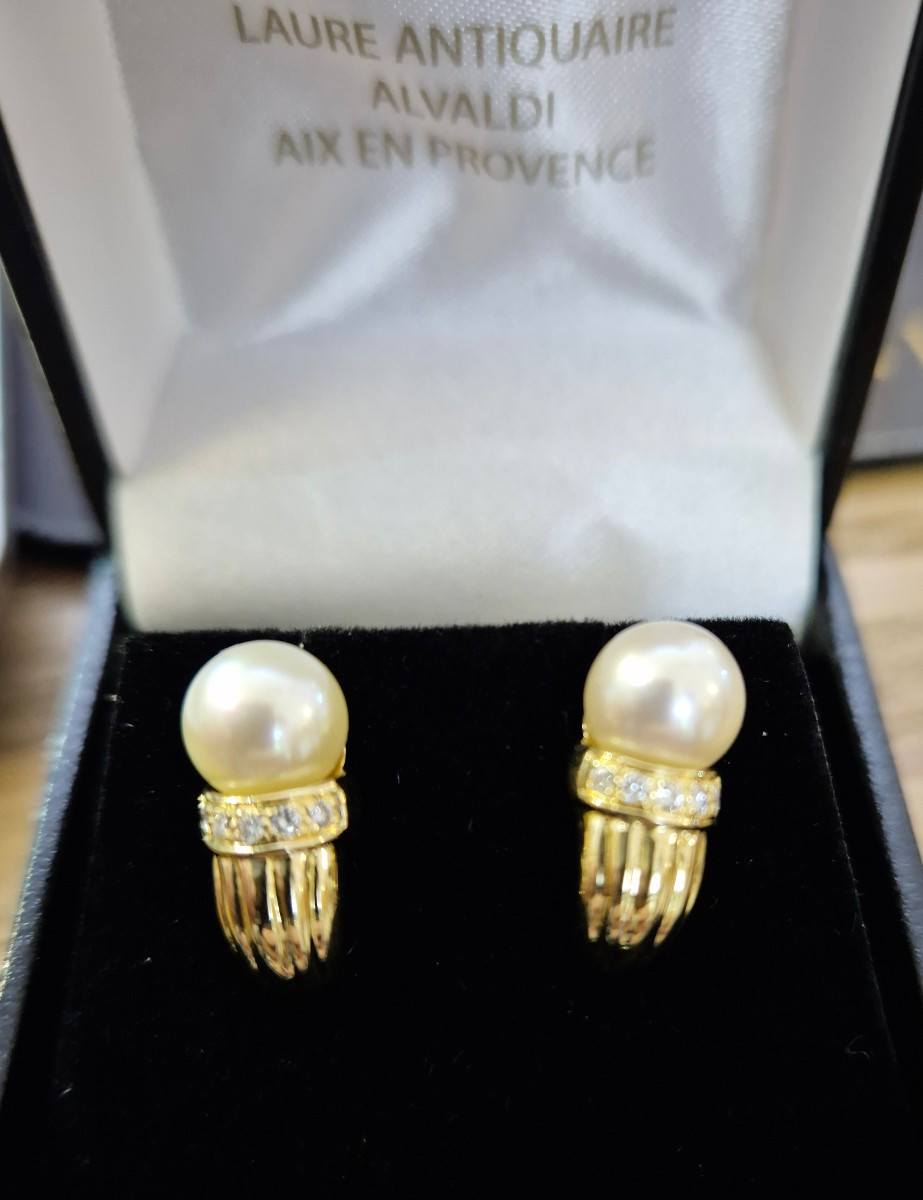 Boucles d'oreilles vintage e or jaune et perles-photo-4