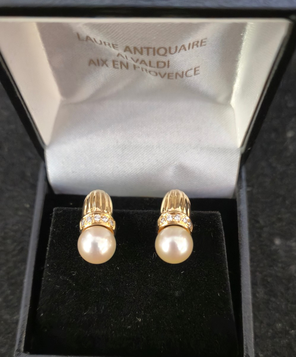 Boucles d'oreilles vintage e or jaune et perles