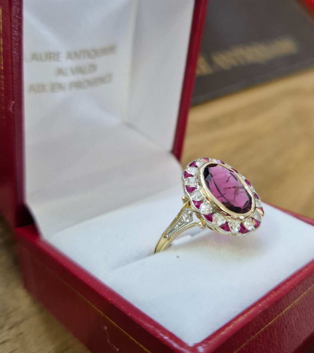 Bague entourage tourmaline rubis diamants-photo-2
