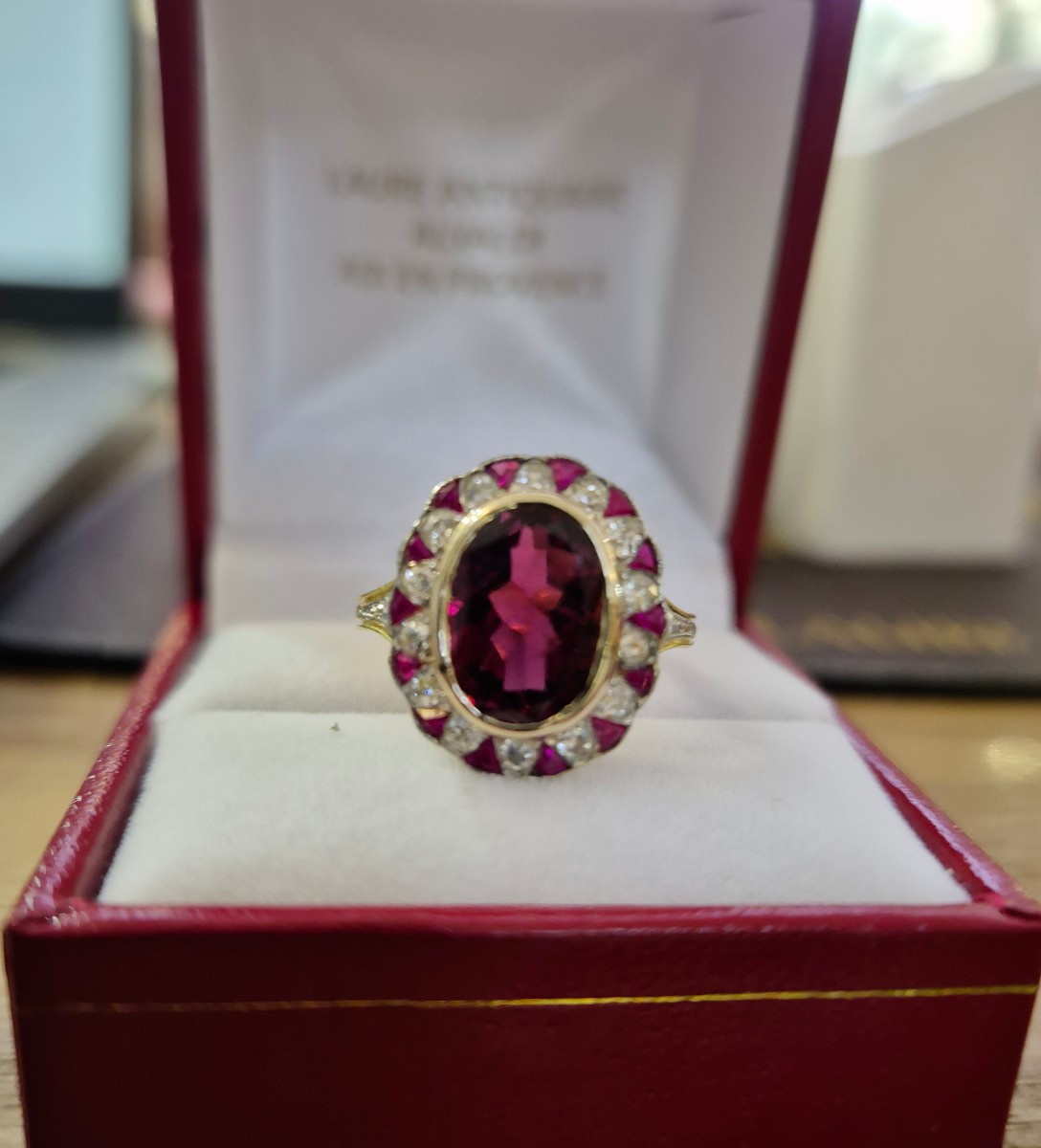 Bague entourage tourmaline rubis diamants-photo-3