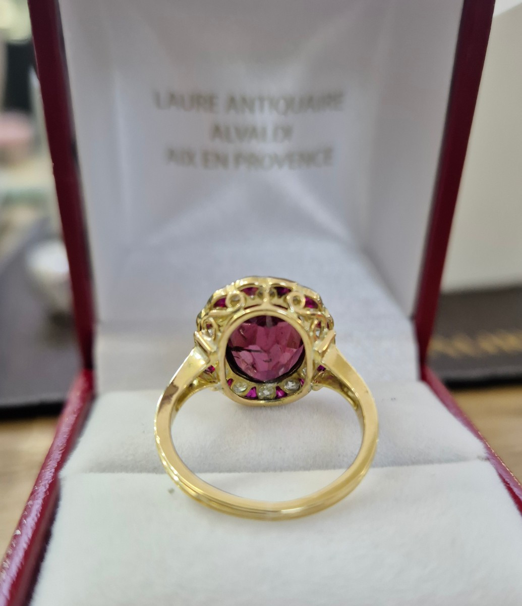 Bague entourage tourmaline rubis diamants-photo-1