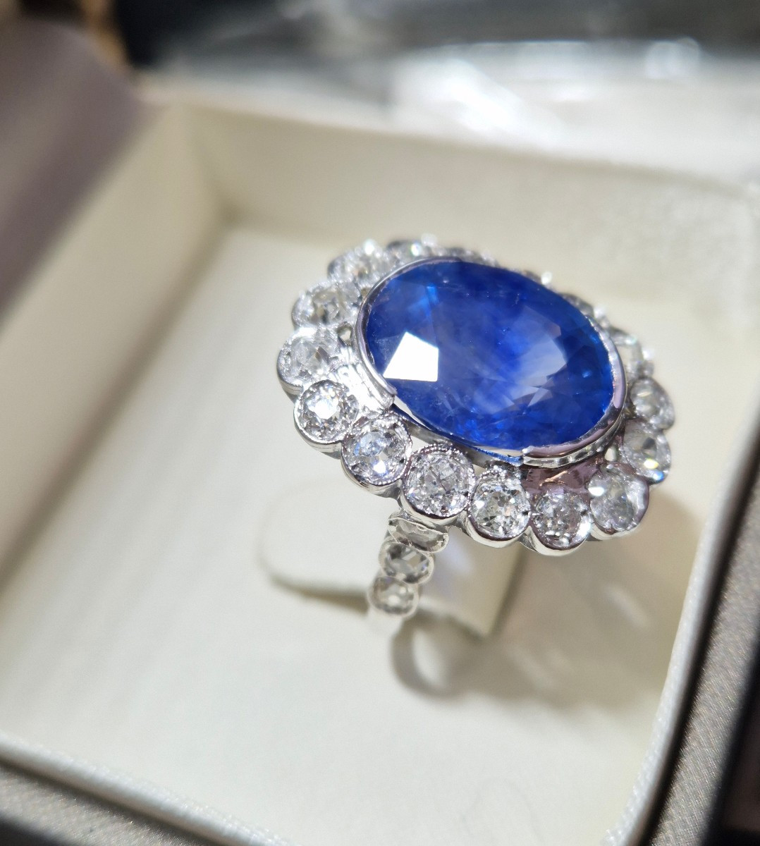 Art Deco Ring With Sapphire Diamond Surround-photo-1