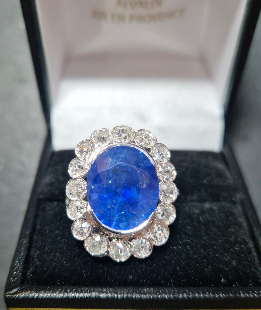 Art Deco Ring With Sapphire Diamond Surround