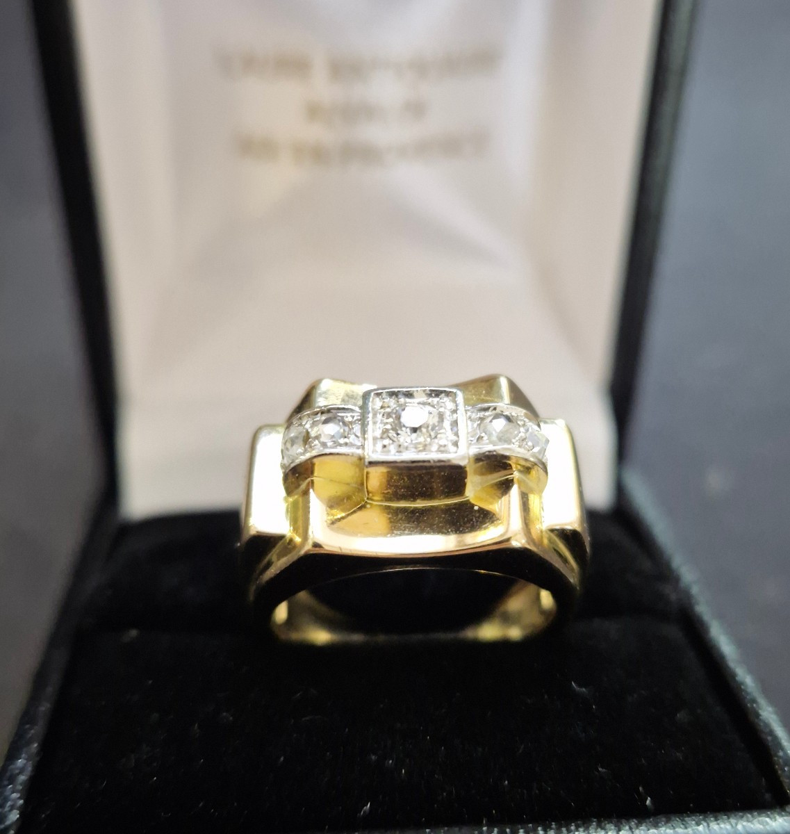 Yellow Gold Diamond Tank Ring From The '40s-photo-2